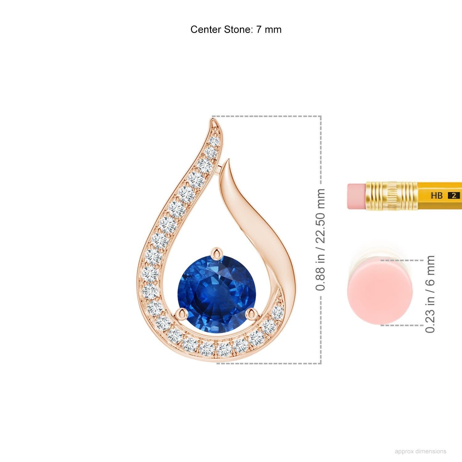 Taille ronde Angara Nature 1.6 ct Blue Sapphire Tulip Pendentif avec diamants en or rose 14K en vente