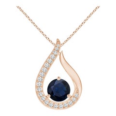 Angara Colgante Tulipán de Zafiro Azul Natural de 1,6 ct con Diamantes en Oro Rosa de 14 quilates