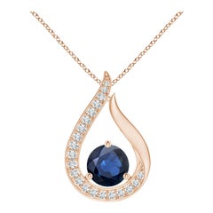 Angara Colgante Tulipán de Zafiro Azul Natural de 1,6 ct con Diamantes en Oro Rosa de 14 quilates