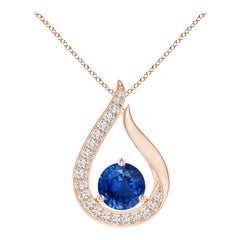 Angara Colgante Tulipán de Zafiro Azul Natural de 1,6 ct con Diamantes en Oro Rosa de 14 quilates