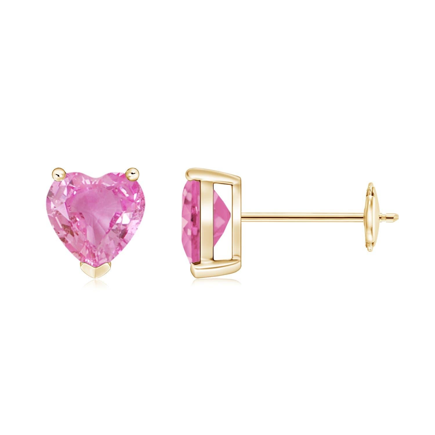Angara Natural 1,6 ct rosa Saphir Solitär Herz Ohrstecker in 14K Gold im Zustand „Neu“ im Angebot in Los Angeles, CA