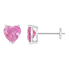 Angara Natural 1.6 ct Pink Sapphire Solitaire Heart Stud Ears in 14K Gold