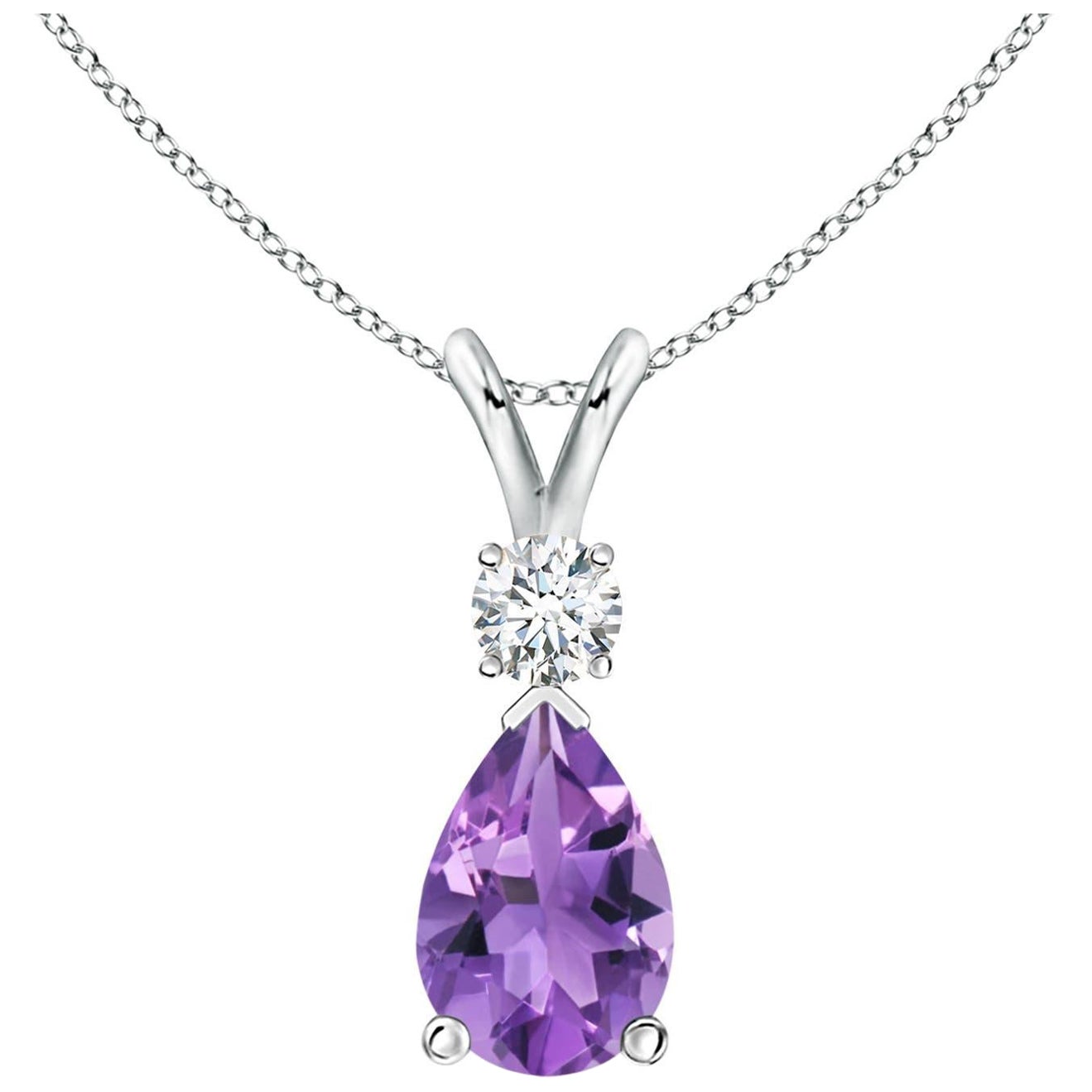 ANGARA Natürlicher 1,60 Karat Amethyst-Tropfen-Anhänger mit Diamant aus 14 Karat Weißgold