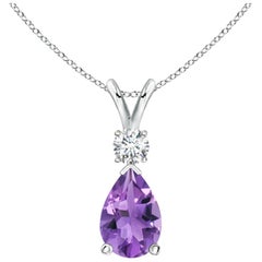 ANGARA Natürlicher 1,60 Karat Amethyst-Tropfen-Anhänger mit Diamant aus 14 Karat Weißgold
