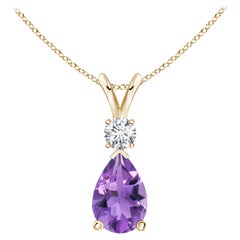 ANGARA Pendentif en or jaune 14 carats avec améthyste naturelle en forme de larme de 1,60 carat et diamants