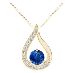 Angara Colgante Tulipán de Zafiro Azul Natural de 1,6 ct con Diamantes Oro Amarillo de 14K