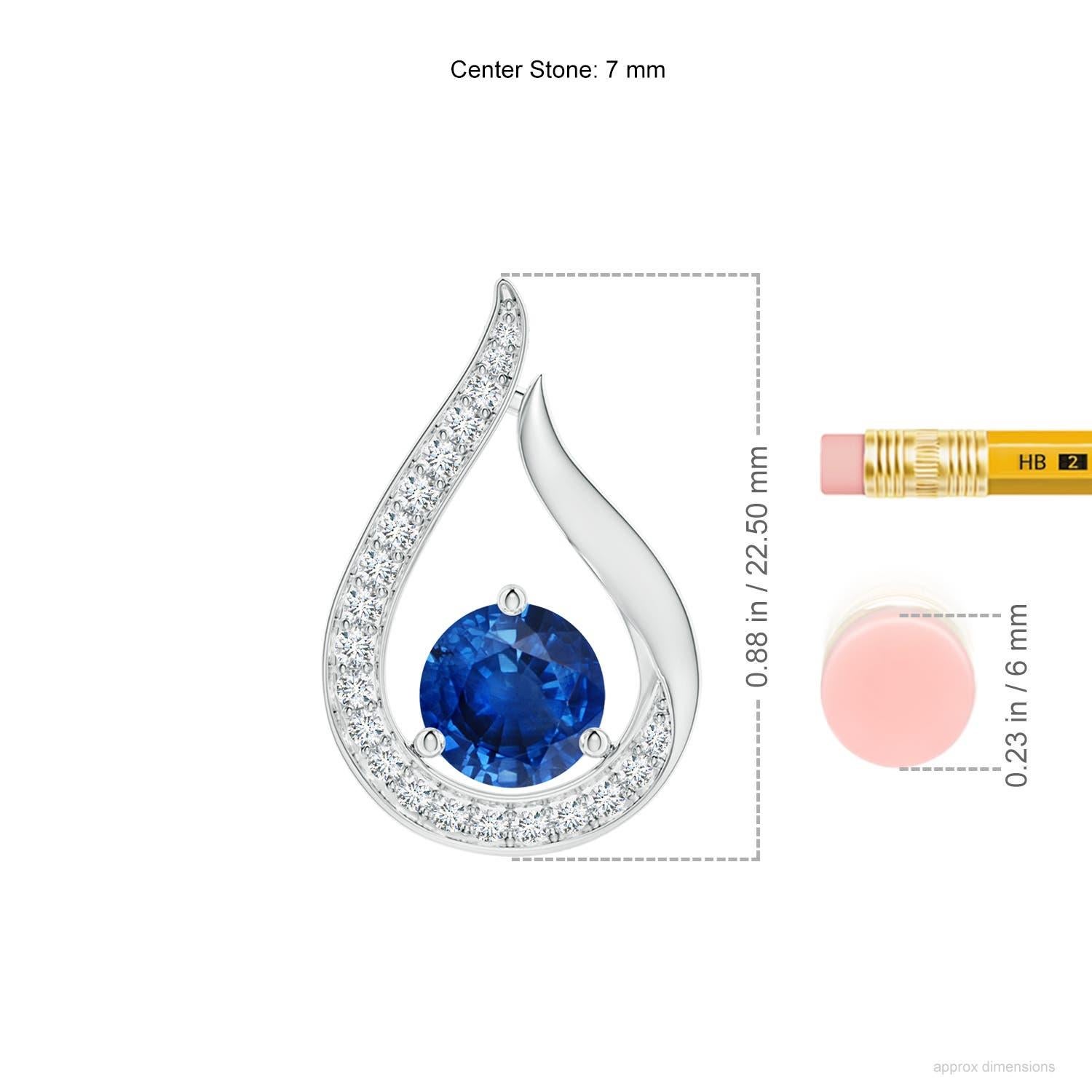 Taille ronde Angara Nature 1.6ct Blue Sapphire Tulip Pendant with Diamonds in 14K White Gold (pendentif tulipe en saphir bleu avec diamants) en vente