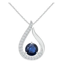 Angara Colgante Tulipán de Zafiro Azul Natural de 1,6ct con Diamantes en Oro Blanco de 14K