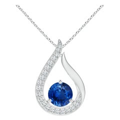 Angara Colgante Tulipán de Zafiro Azul Natural de 1,6ct con Diamantes en Oro Blanco de 14K