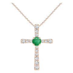 Ciondolo a croce con smeraldo e diamante Angara Nature da 1,75 ct in oro rosa 14K
