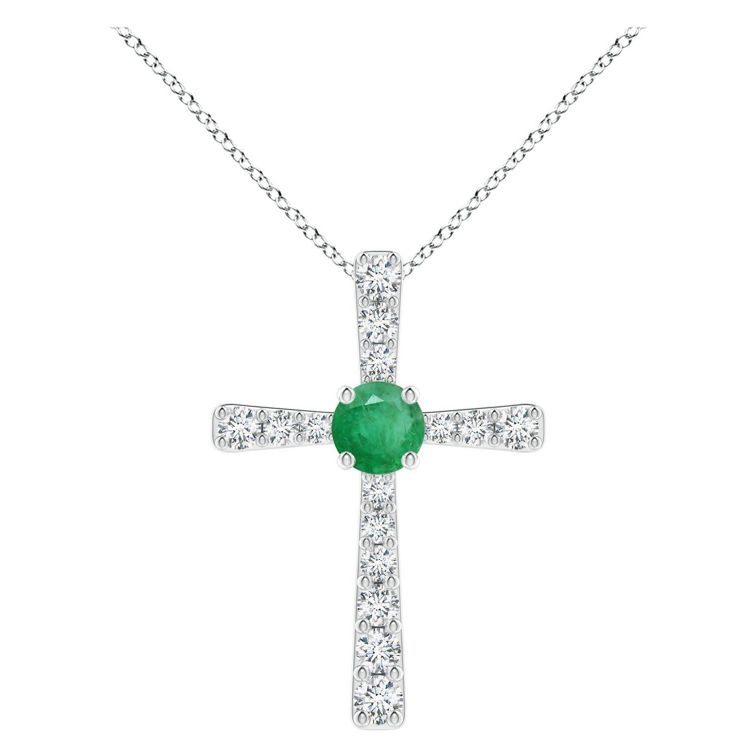 Pendentif croix en or blanc 14K avec émeraude naturelle de 1,75 ct et diamant de l'Angara