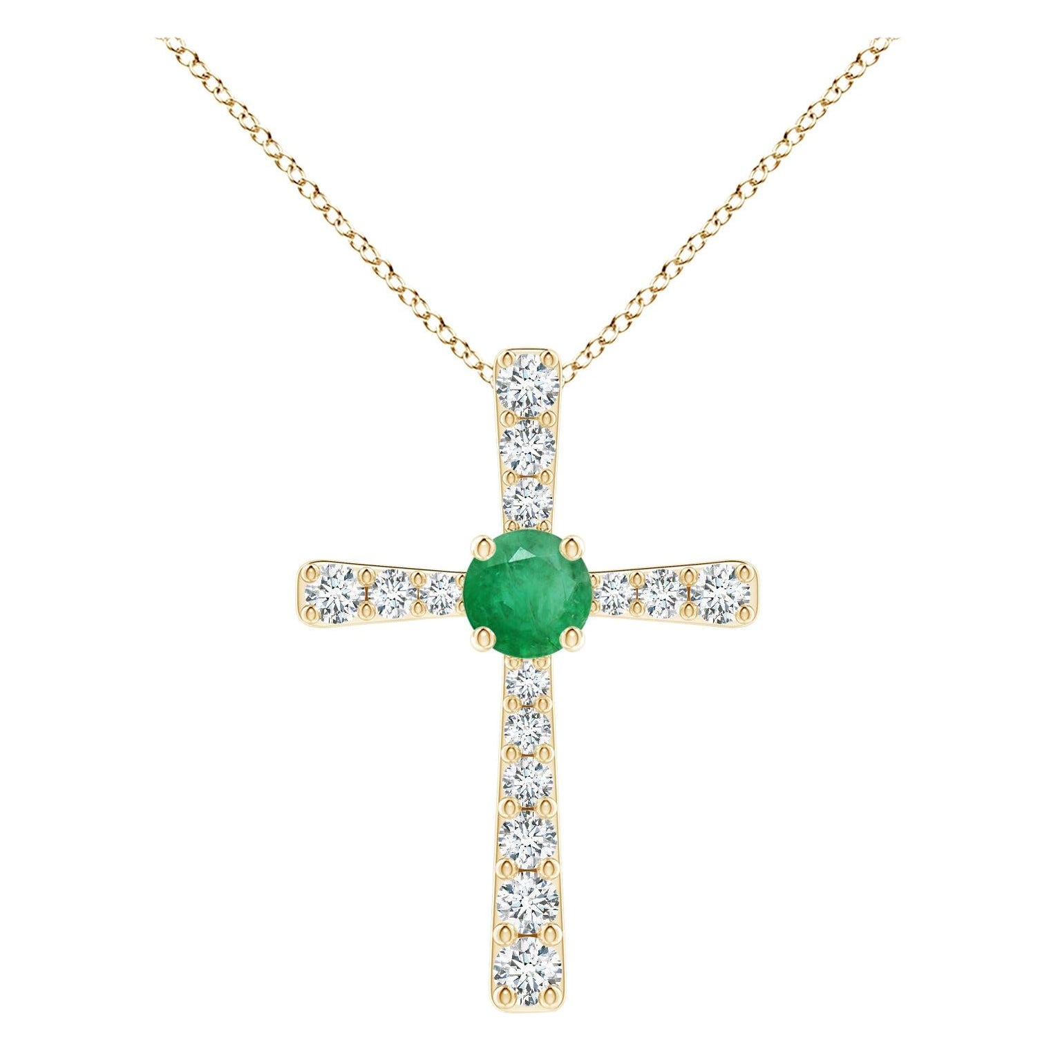 Pendentif croix en or jaune 14K avec émeraude naturelle de 1,75 ct et diamant Angara