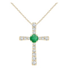 Pendentif croix en or jaune 14K avec émeraude naturelle de 1,75 ct et diamant Angara