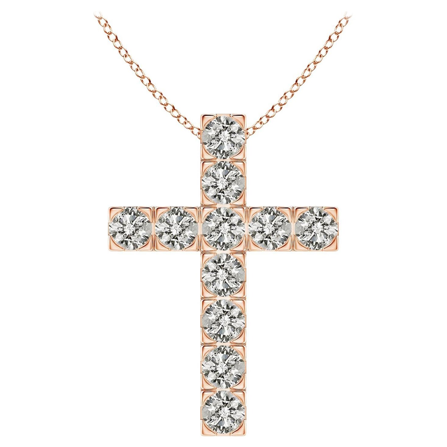 ANGARA Pendentif croix en or rose 14K avec diamant naturel 1.75cttw (Couleur- K, I3)
