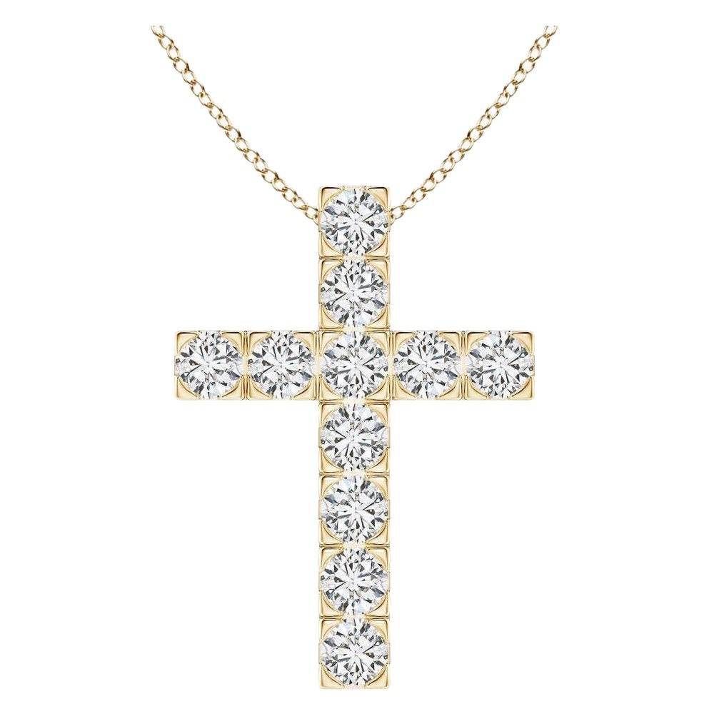ANGARA Pendentif croix en or jaune 14K avec diamant naturel 1.75cttw (Couleur- H, SI2)