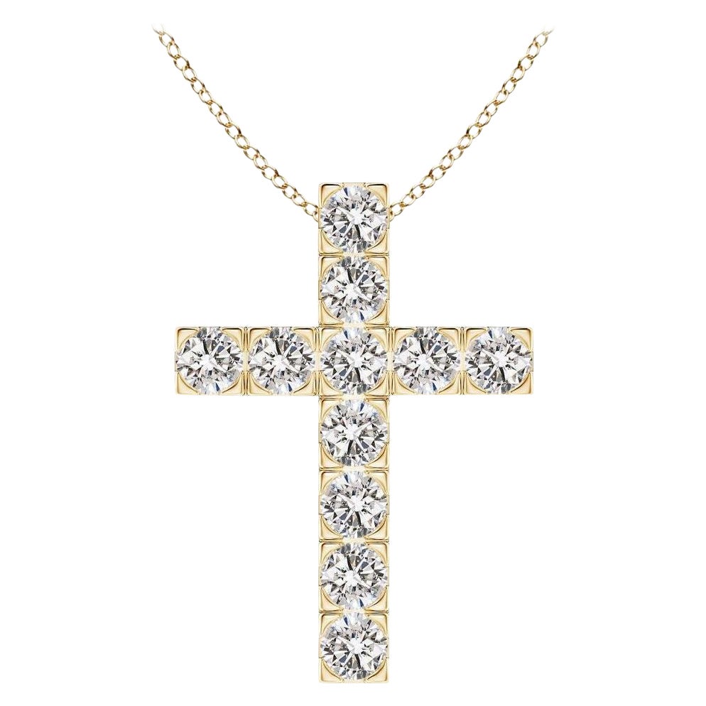 ANGARA Pendentif croix en or jaune 14 carats avec diamants naturels de 1,75 carat poids total (I-J, I1-I2)