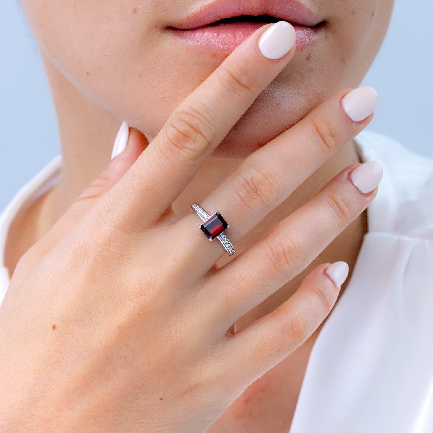 Modern Angara Natural 1.8 ct Garnet Cocktail Ring with Diamonds in 14K Solid Gold For Sale