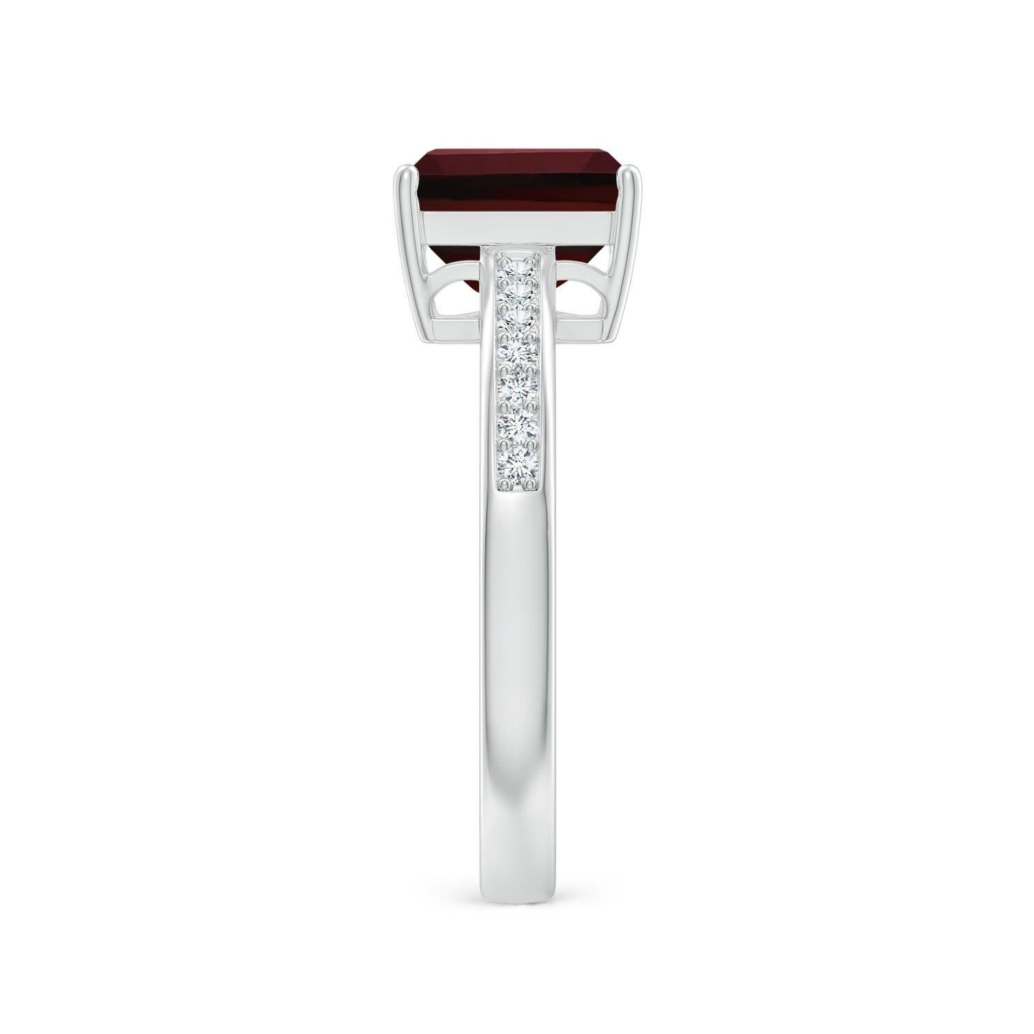 Emerald Cut Angara Natural 1.8 ct Garnet Cocktail Ring with Diamonds in 14K Solid Gold For Sale