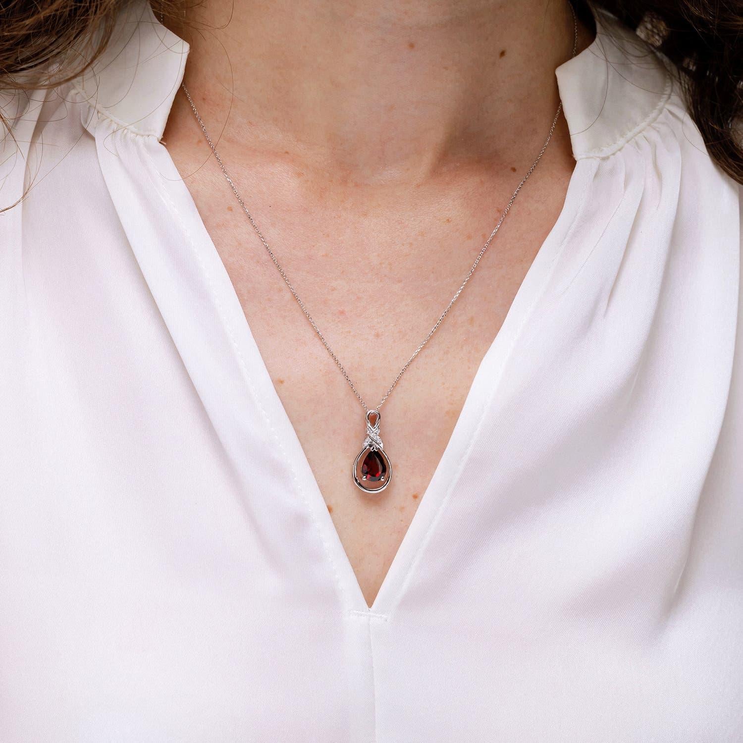Modern Angara Natural 1.8 ct Garnet Infinity Pendant with Diamond in 14K Solid Gold For Sale