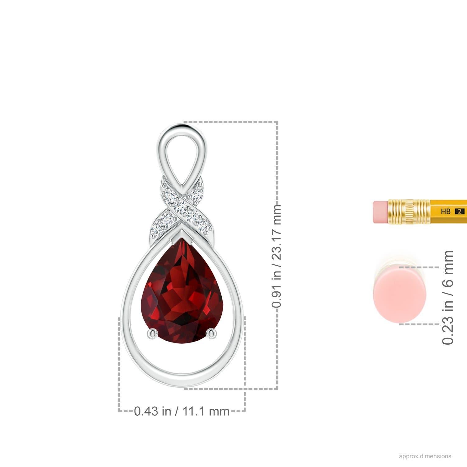 Pear Cut Angara Natural 1.8 ct Garnet Infinity Pendant with Diamond in 14K Solid Gold For Sale