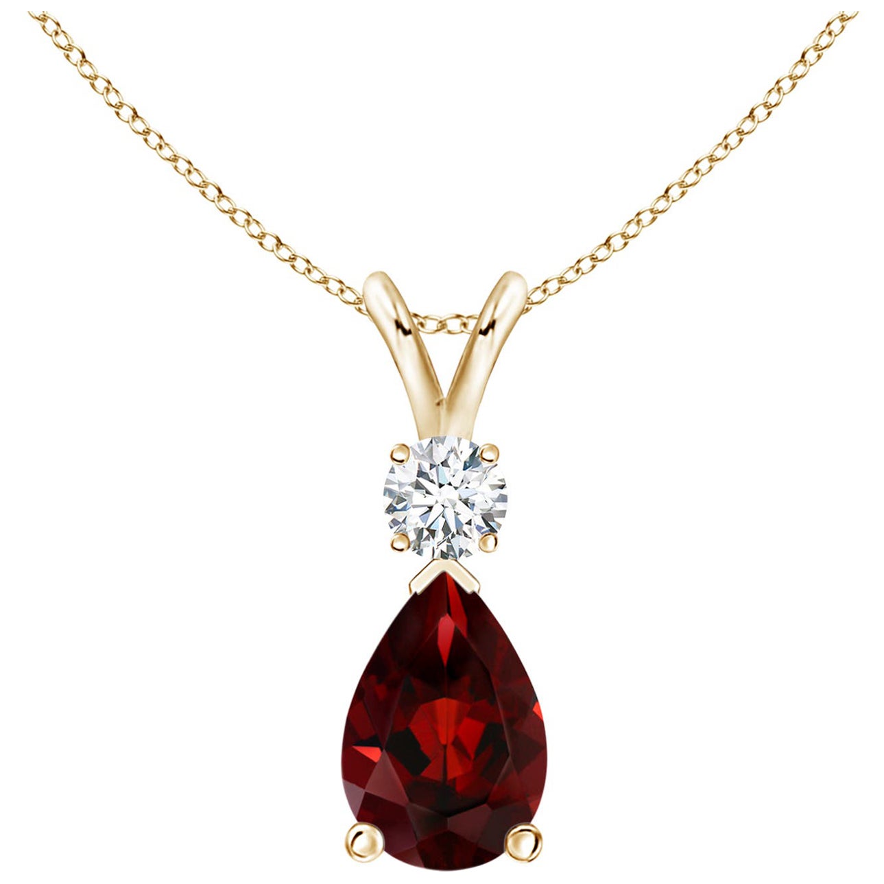 ANGARA Natürlicher 1,80 Karat Granat-Tropfen-Anhänger mit Diamant in 14 Karat Gelbgold