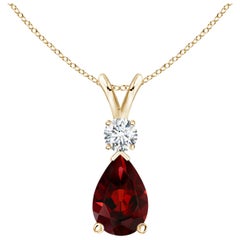 ANGARA Natural 1.80ct Garnet Teardrop Pendant with Diamond in 14K Yellow Gold