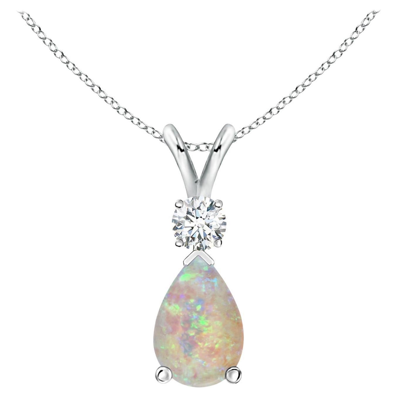 ANGARA Natürlicher 1,80 Karat Opal-Tropfen-Anhänger mit Diamant in 14 Karat Weißgold