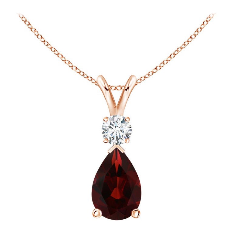 ANGARA Pendentif en or rose 14 carats avec grenat naturel en forme de goutte d'eau de 1,8 carat et diamants