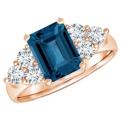Anello Angara con Topazio Blu di Londra naturale da 1,95 carati e diamante in oro massiccio 14 carati