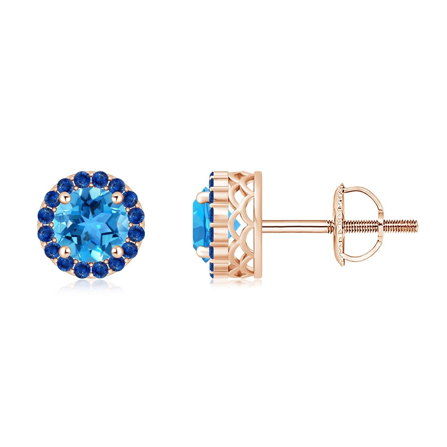 Angara Natural 1.9ct Swiss Blue Topaz and Sapphire Halo Earring in 14K Gold (Boucles d'oreilles en or 14K) Neuf - En vente à Los Angeles, CA