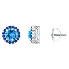 Angara Natural 1.9ct Swiss Blue Topaz and Sapphire Halo Earring in 14K Gold (Boucles d
oreilles en or 14K)
