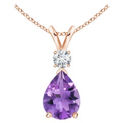 ANGARA Natürlicher 1 Karat Amethyst-Tropfen-Anhänger mit Diamant in 14 Karat Roségold