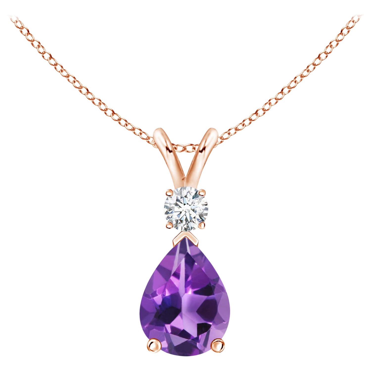 ANGARA Natürlicher 1 Karat Amethyst-Tropfen-Anhänger mit Diamant in 14 Karat Roségold