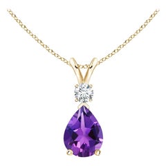 ANGARA Pendentif goutte d'améthyste naturelle de 1ct avec diamant en or jaune 14K