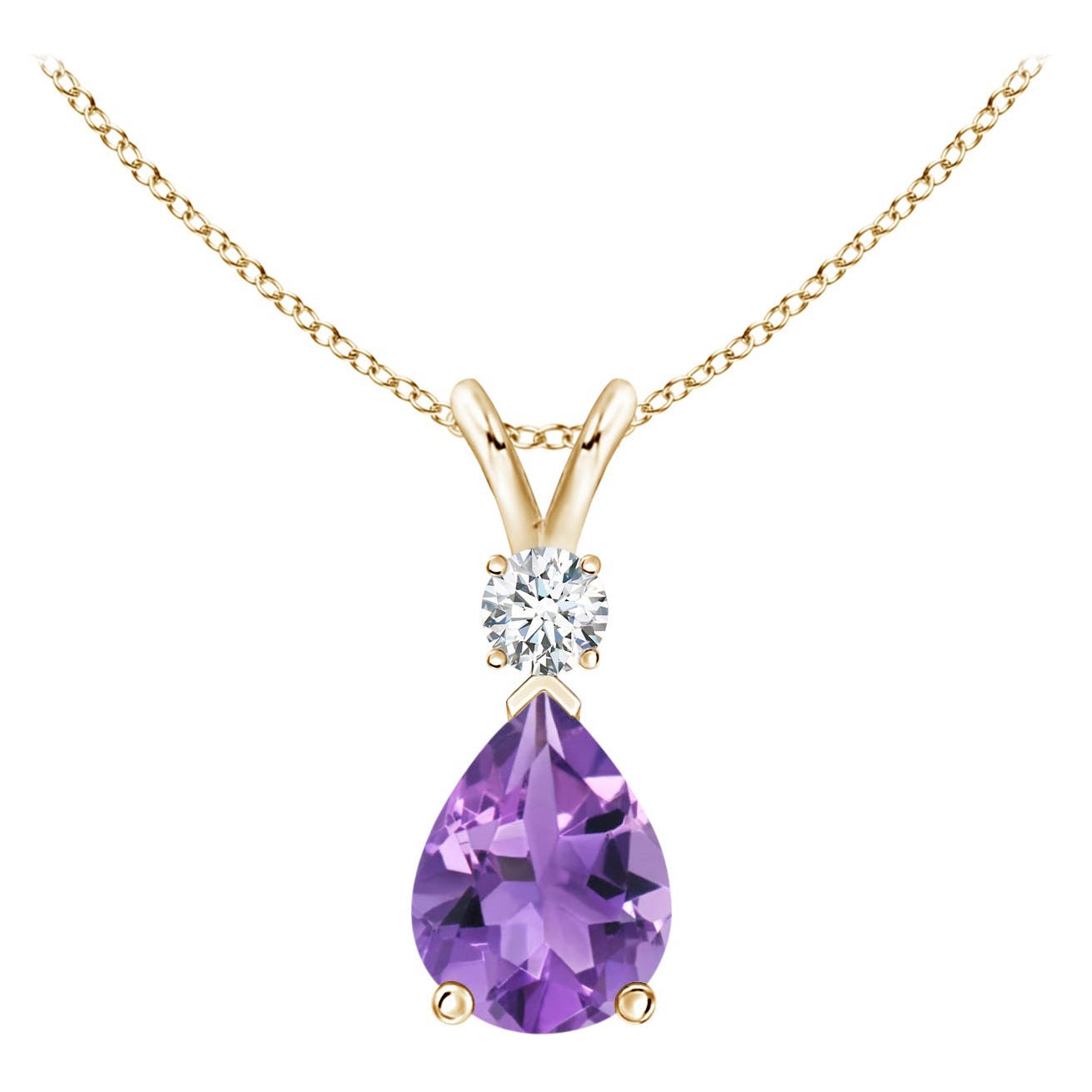 ANGARA Pendentif goutte d'améthyste naturelle de 1ct avec diamant en or jaune 14K