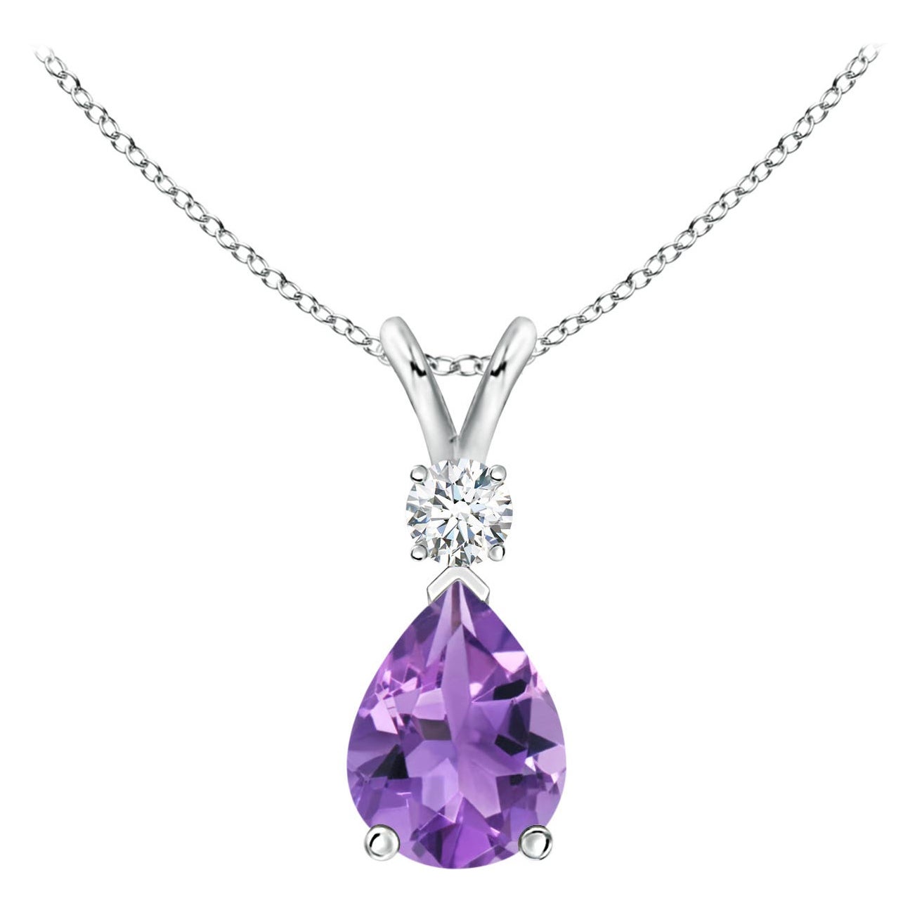 ANGARA Natürlicher 1 Karat Amethyst-Tropfen-Anhänger mit Diamant in Platin