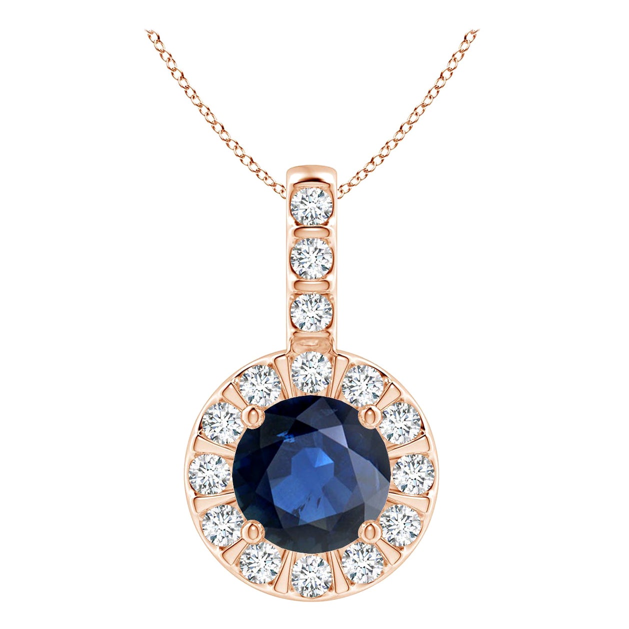 ANGARA Ciondolo con zaffiro blu naturale da 1 centesimo e aureola di diamanti in oro rosa 14 carati