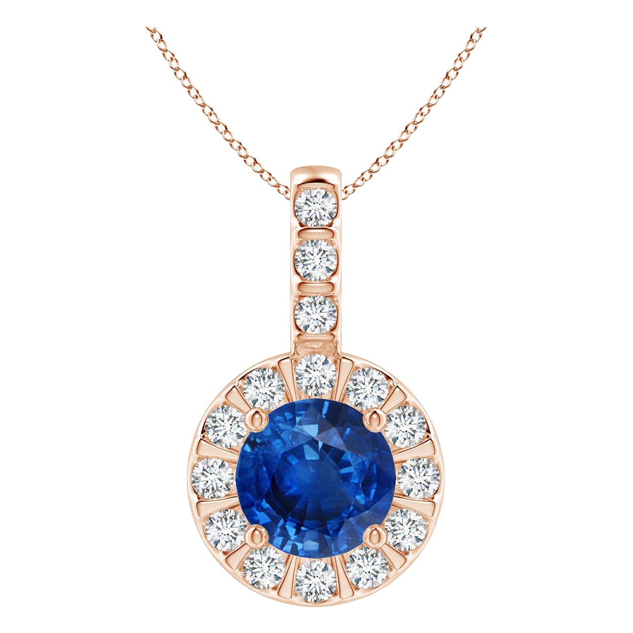 ANGARA Ciondolo con zaffiro blu naturale da 1 centesimo e aureola di diamanti in oro rosa 14 carati