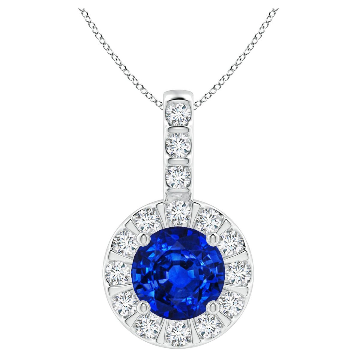 ANGARA Ciondolo con zaffiro blu naturale da 1 centesimo e aureola di diamanti in oro bianco 14 carati
