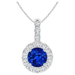 ANGARA Ciondolo con zaffiro blu naturale da 1 centesimo e aureola di diamanti in oro bianco 14 carati