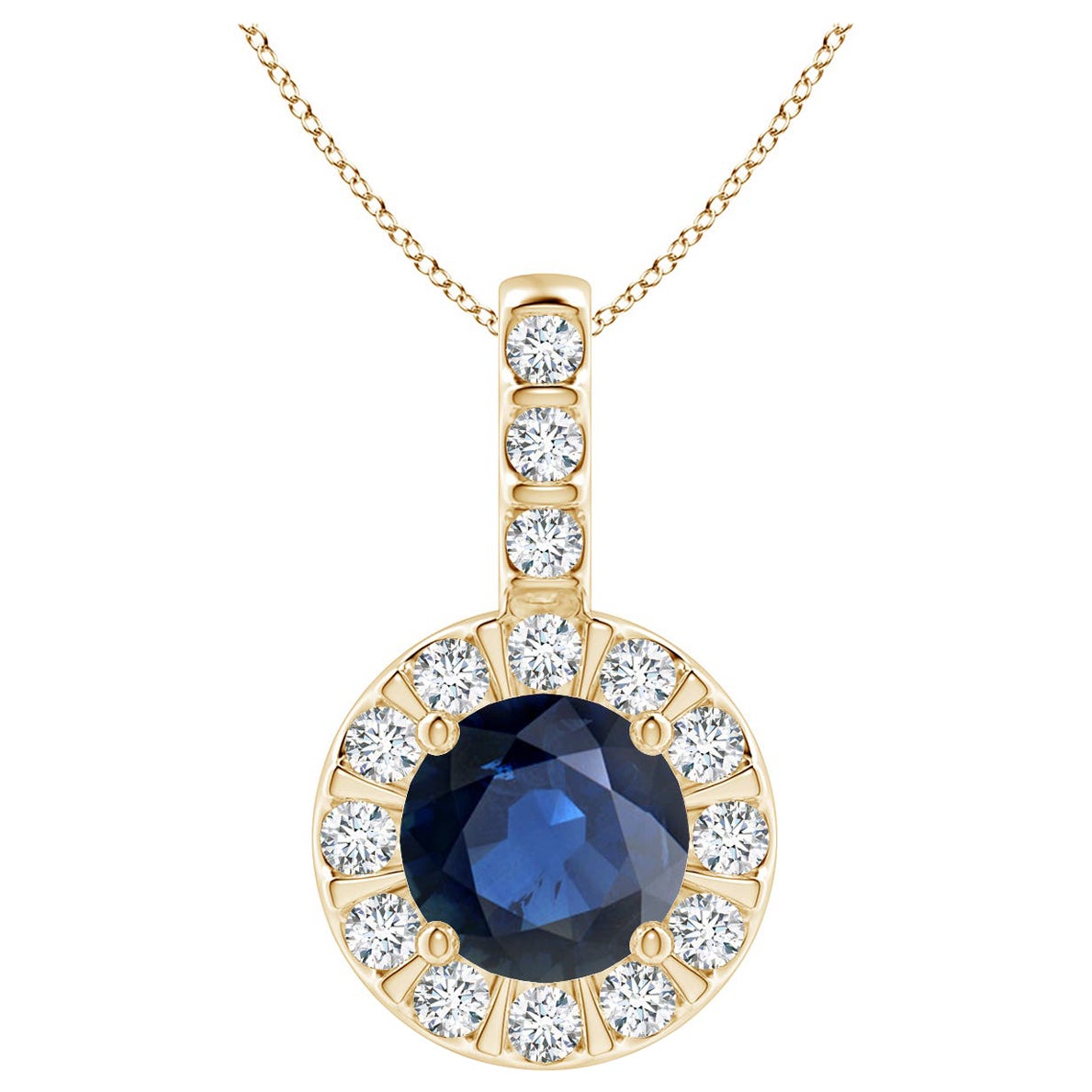 ANGARA Ciondolo con zaffiro blu naturale da 1 centesimo e aureola di diamanti in oro giallo 14 carati