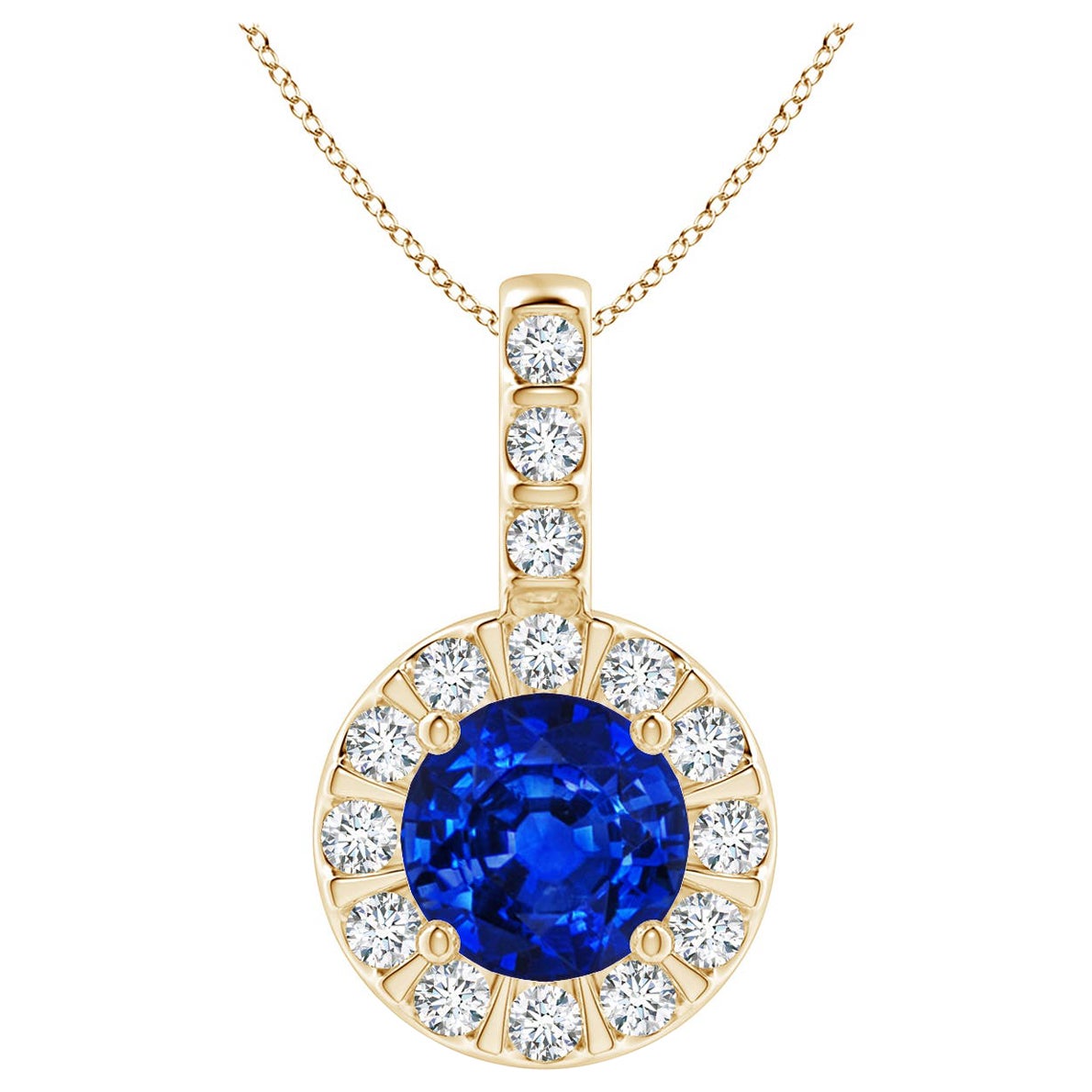 ANGARA Ciondolo con zaffiro blu naturale da 1 centesimo e aureola di diamanti in oro giallo 14 carati