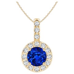 ANGARA Ciondolo con zaffiro blu naturale da 1 centesimo e aureola di diamanti in oro giallo 14 carati