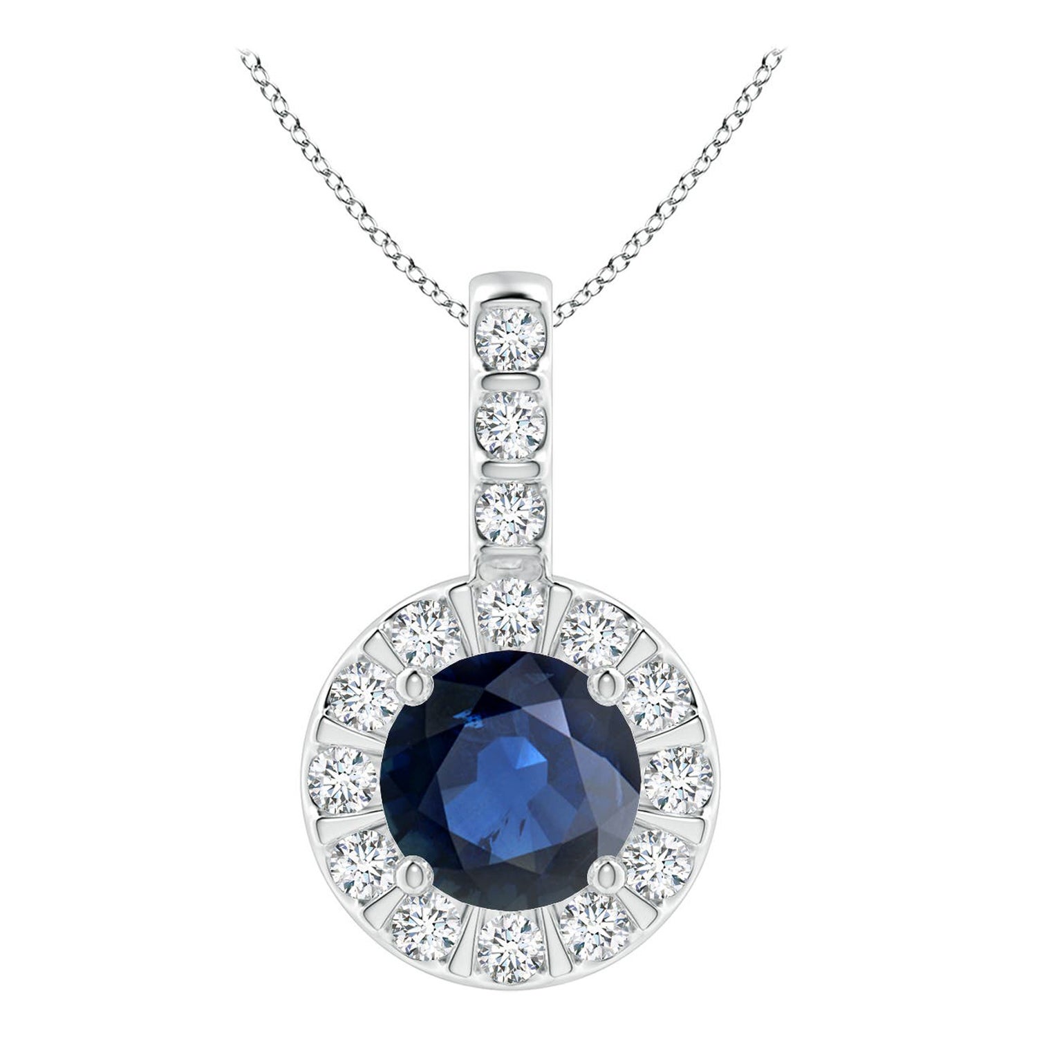 ANGARA Anhänger mit natürlichem 1 Karat blauem Saphir und Diamant-Halo aus Platin