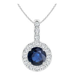 ANGARA Colgante de zafiro azul natural de 1 ct con halo de diamantes en platino