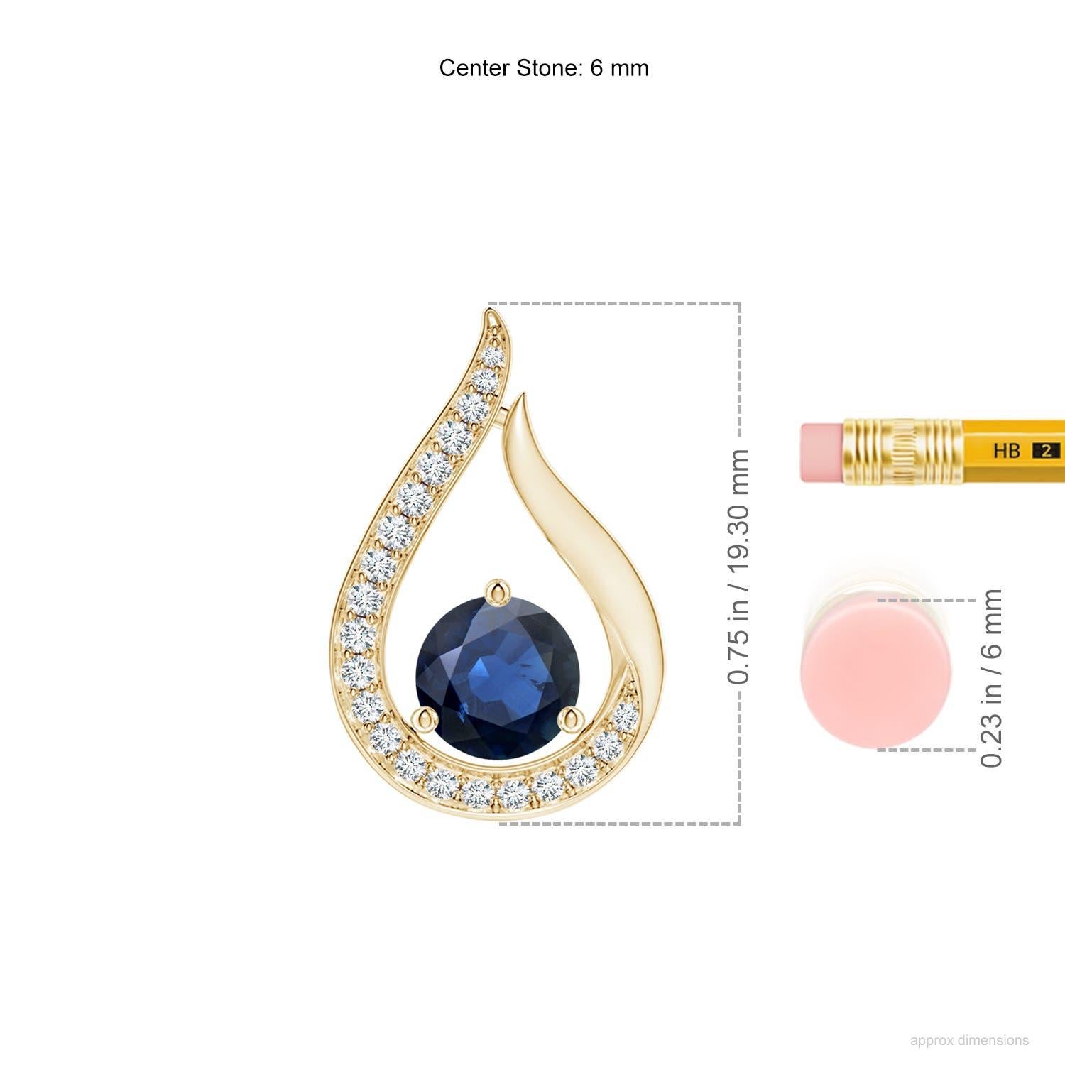 Taille ronde Angara Nature 1 ct Blue Sapphire Tulip Pendentif avec diamants en or jaune 14K en vente