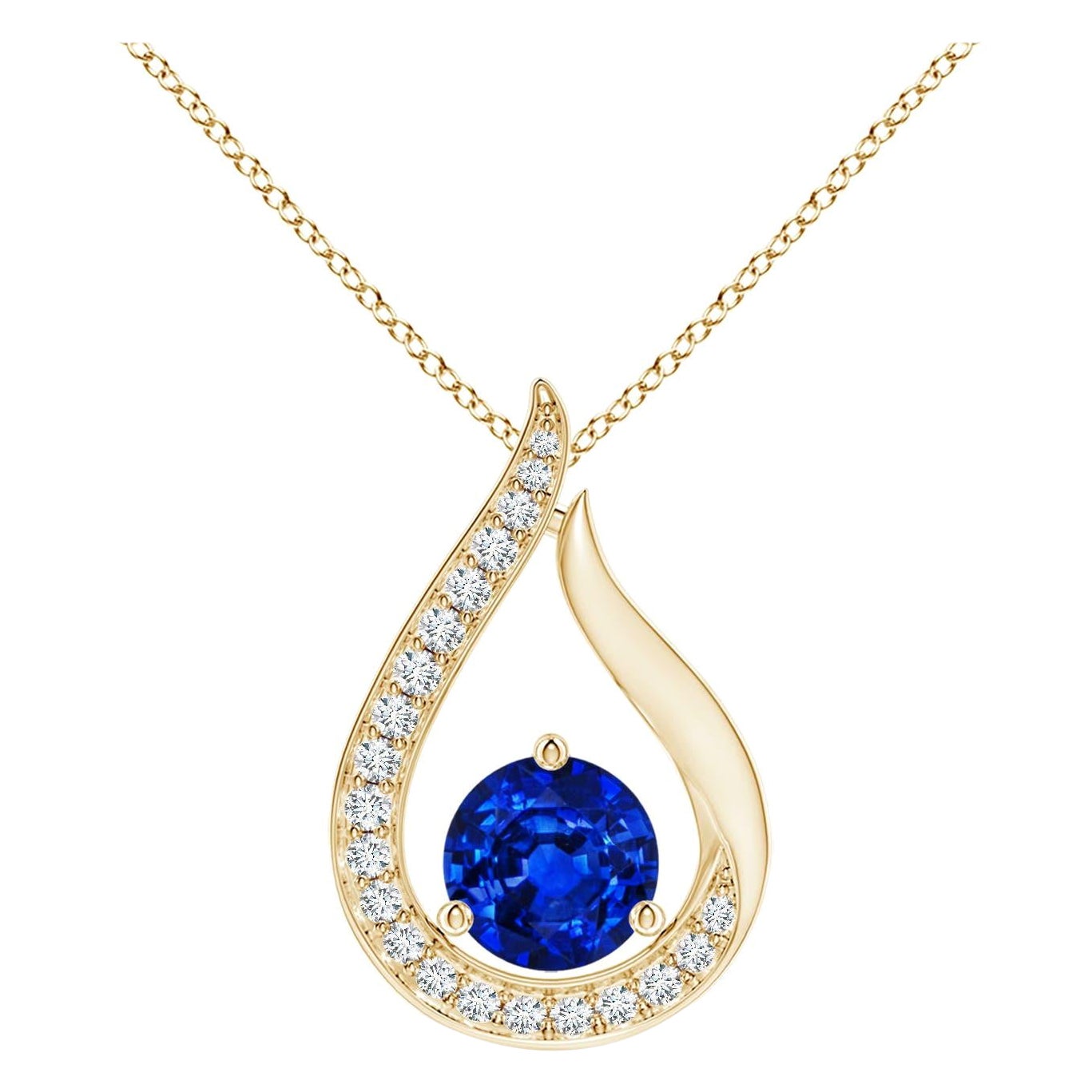 Angara Colgante Tulipán de Zafiro Azul Natural de 1 ct con Diamantes en Oro Amarillo de 14K