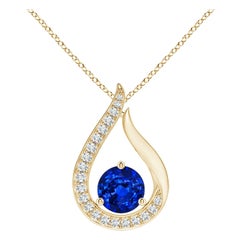 Angara Nature 1 ct Blue Sapphire Tulip Pendentif avec diamants en or jaune 14K
