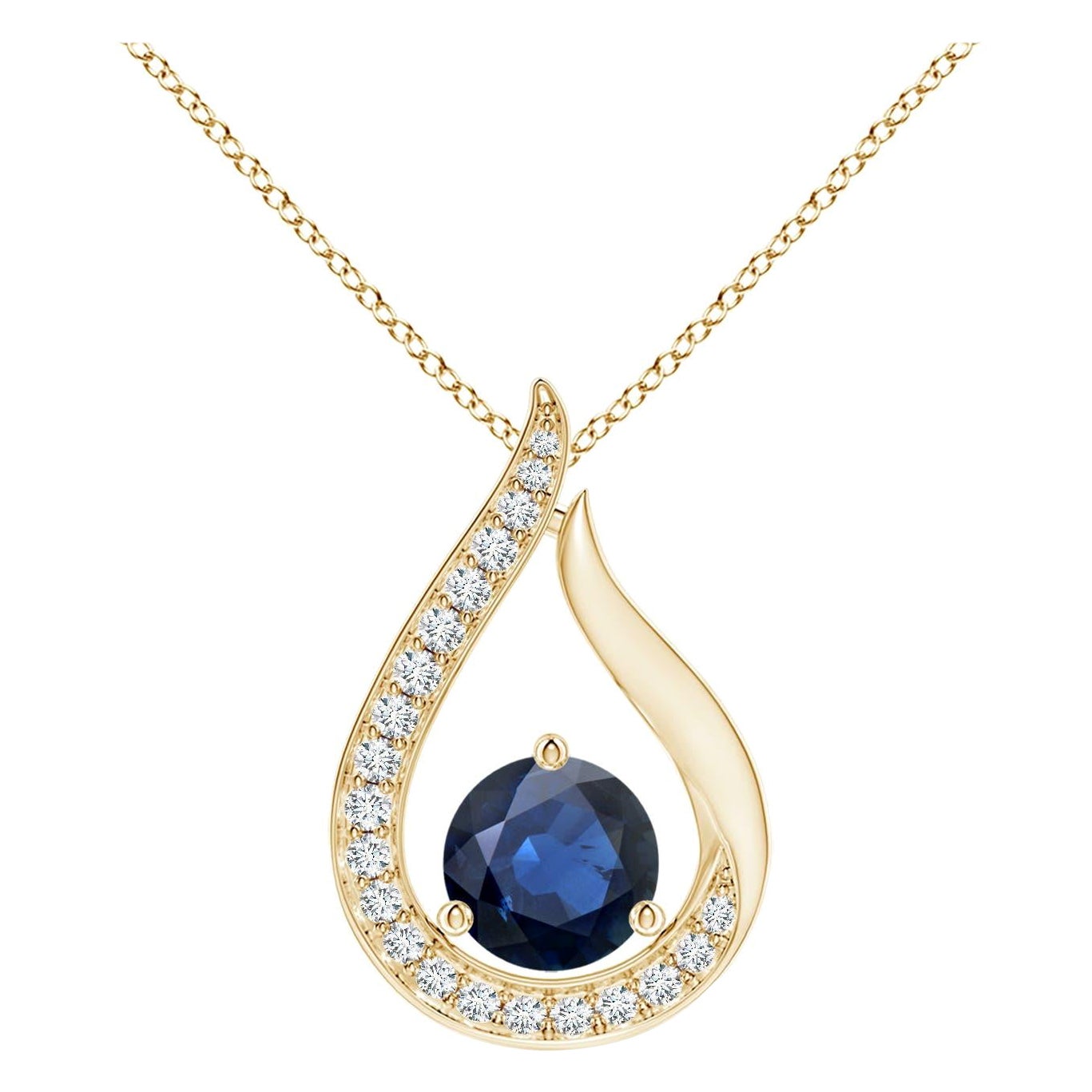 Angara Colgante Tulipán de Zafiro Azul Natural de 1 ct con Diamantes en Oro Amarillo de 14K