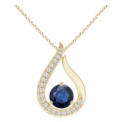 Angara Nature 1 ct Blue Sapphire Tulip Pendentif avec diamants en or jaune 14K